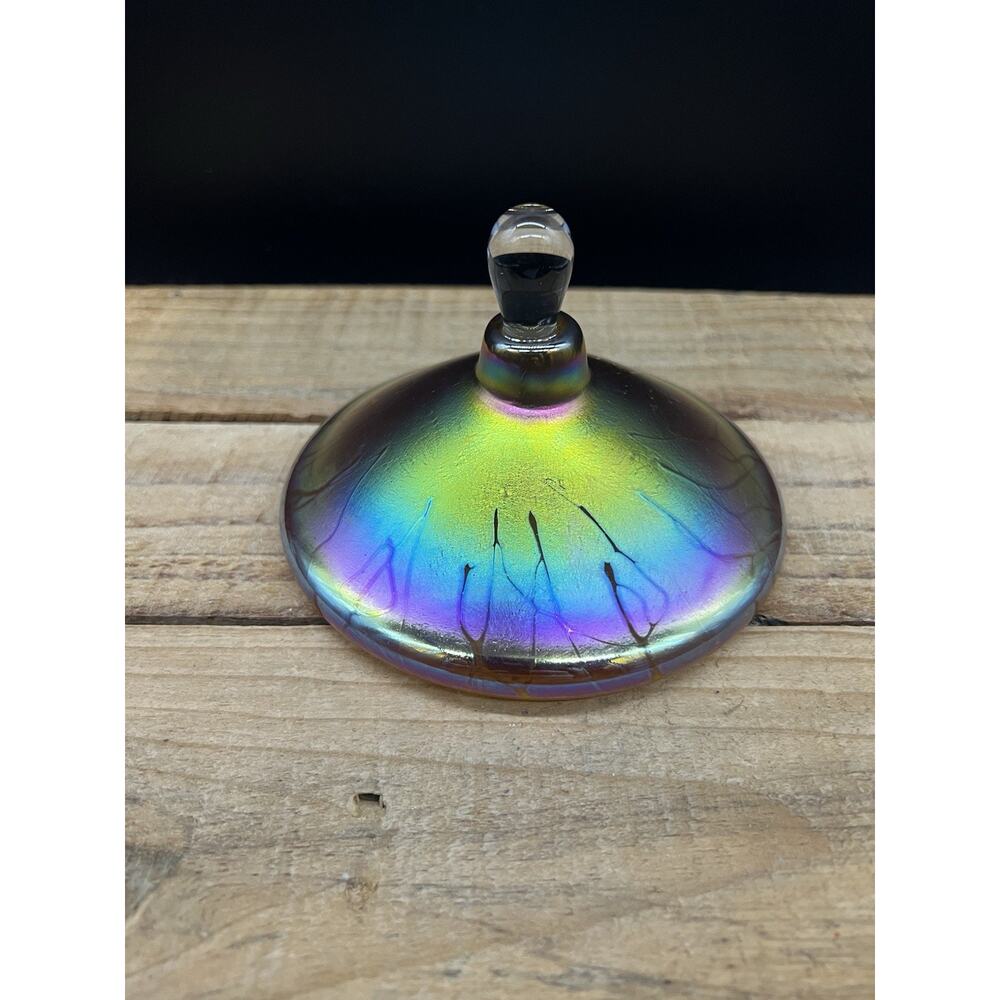 Vintage ART GLASS STUDIO Hand Blown Iridescent FELLERMAN Perfume Bottle 1994